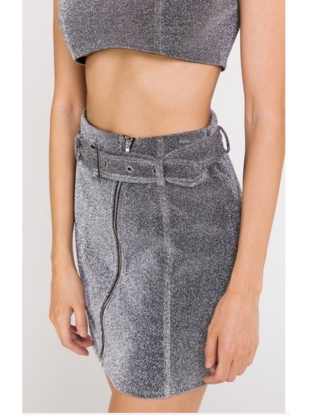 Hello Miss Crop Top and Mini Skirt Silver Black Glitter club wear - Picture 4 of 5